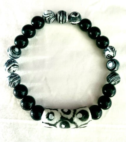 African striated and Onyx stretch bracelet (David Burr) – 2