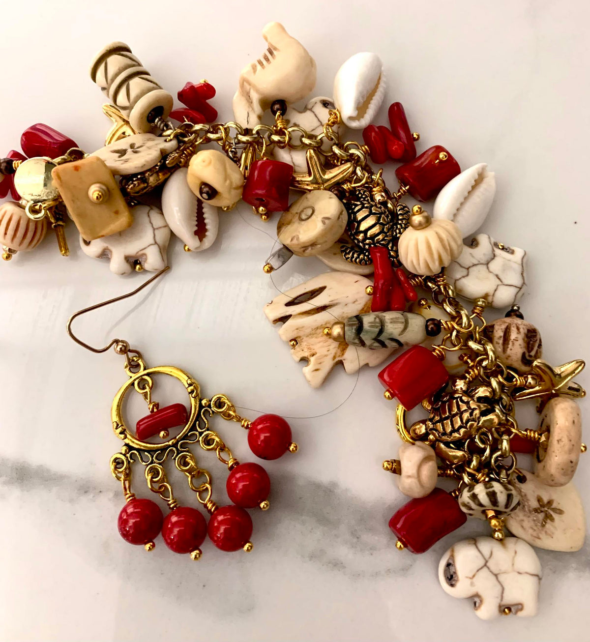 Red Coral and Bone Bracelet (Cheryl Burss) – 2