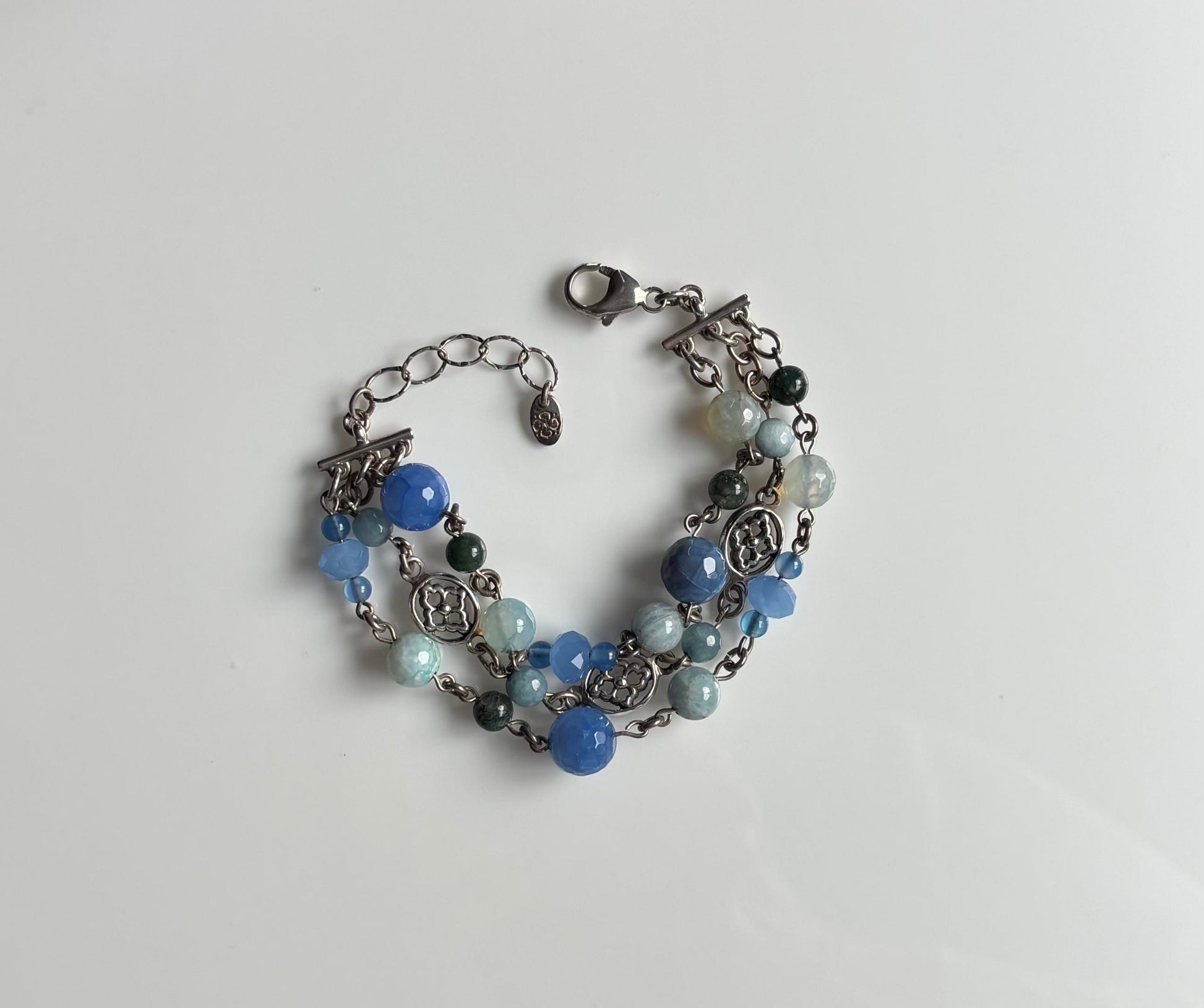 Mixed Blues 3-Row Bracelet, Hanabishi ovals (Carol Koch) – 2