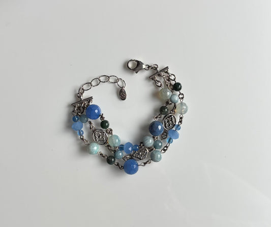 Mixed Blues 3-Row Bracelet, Hanabishi ovals (Carol Koch) – 2