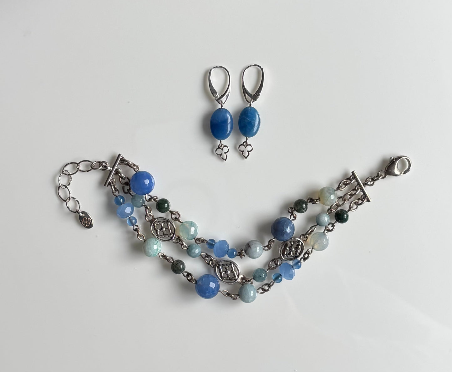 Mixed Blues 3-Row Bracelet, Hanabishi ovals (Carol Koch) – 2