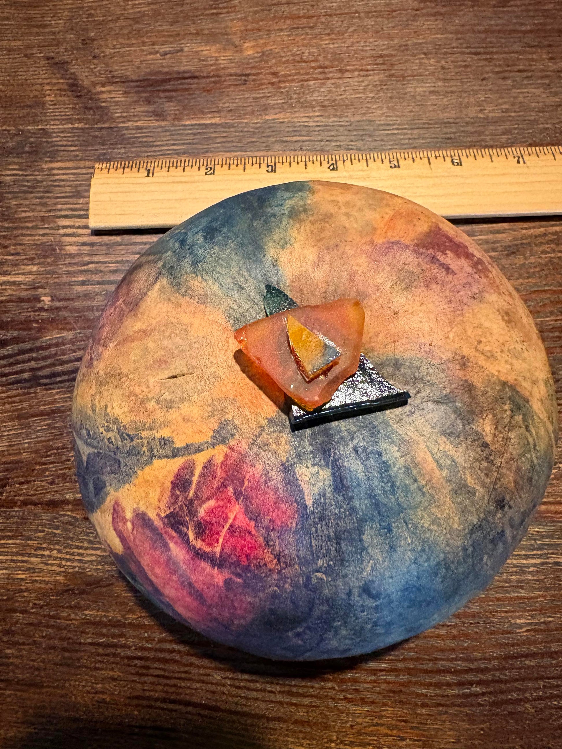 Inked abstract canteen gourd w/ fused glass (Debra Jenkins) – 2