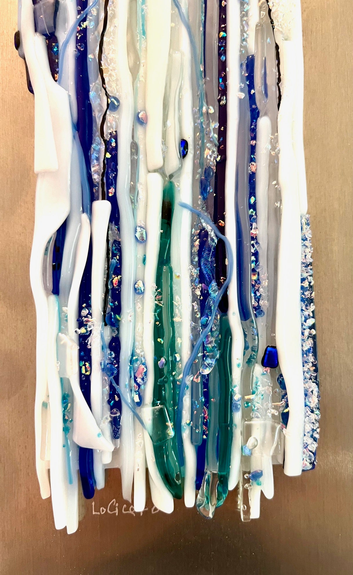 "Ice" Glass Wall Panel Blue + White (Debbi LoCicero) – 2