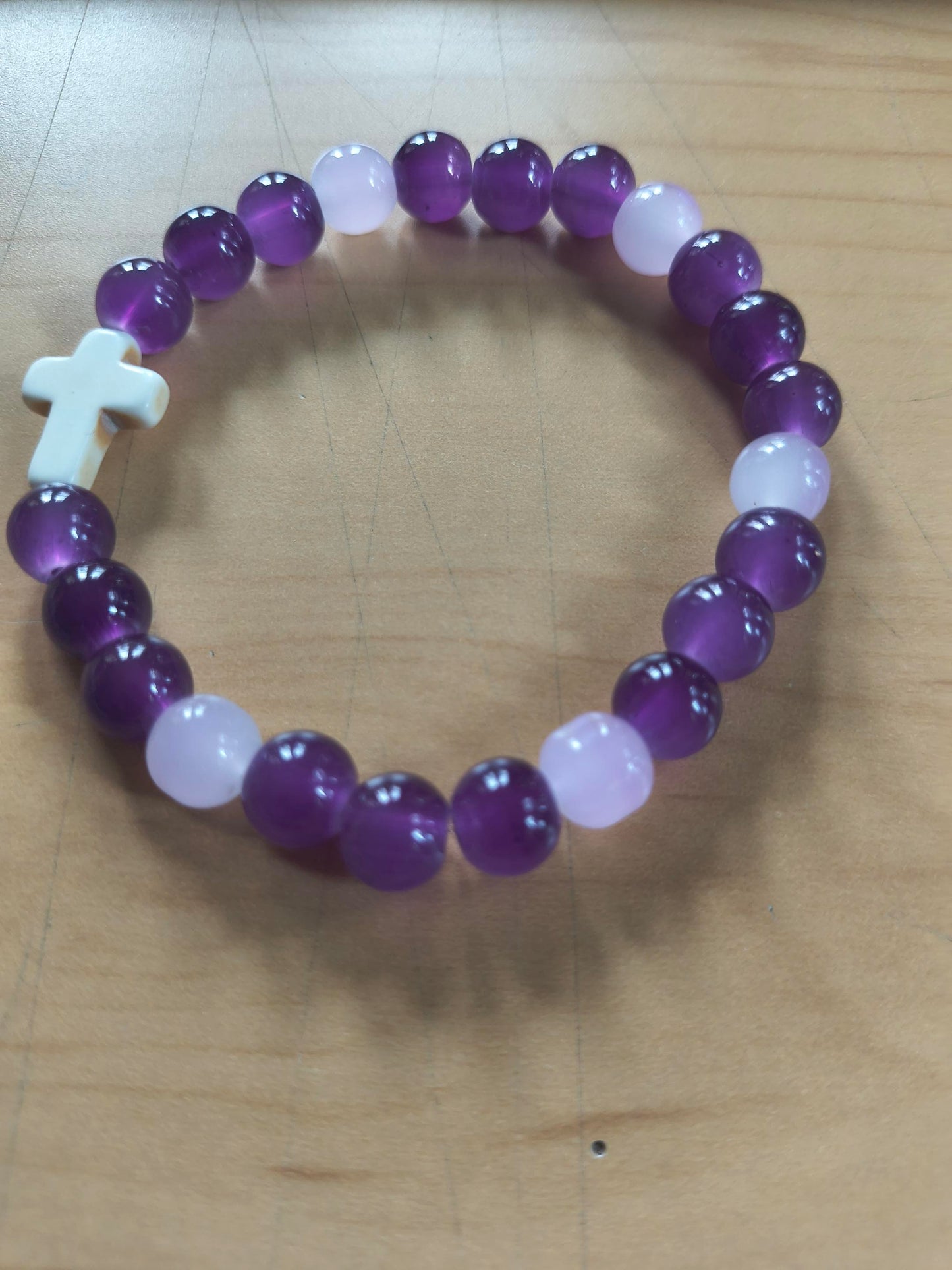 Purple bead cross bracelet (David Burr) – 2