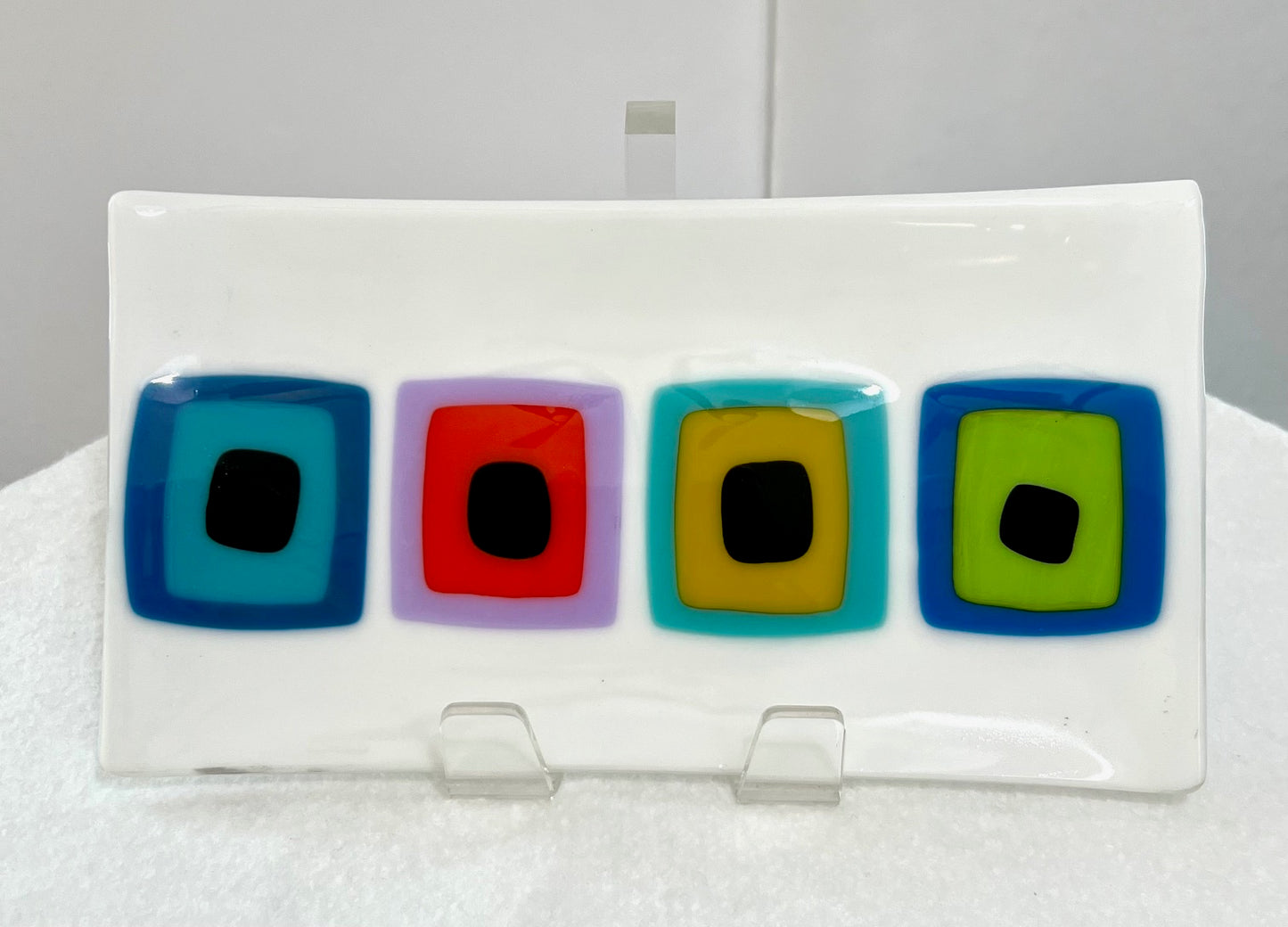 Fused Glass Serving Plate: Sq in Sq on White (Debbi LoCicero) – 2