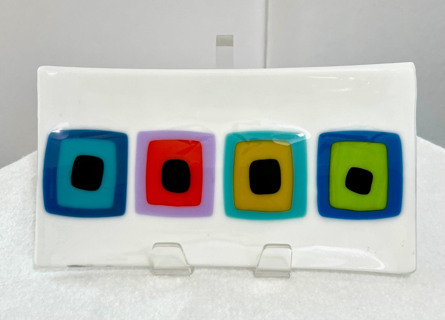 Fused Glass Serving Plate: Sq in Sq on White (Debbi LoCicero) – 2