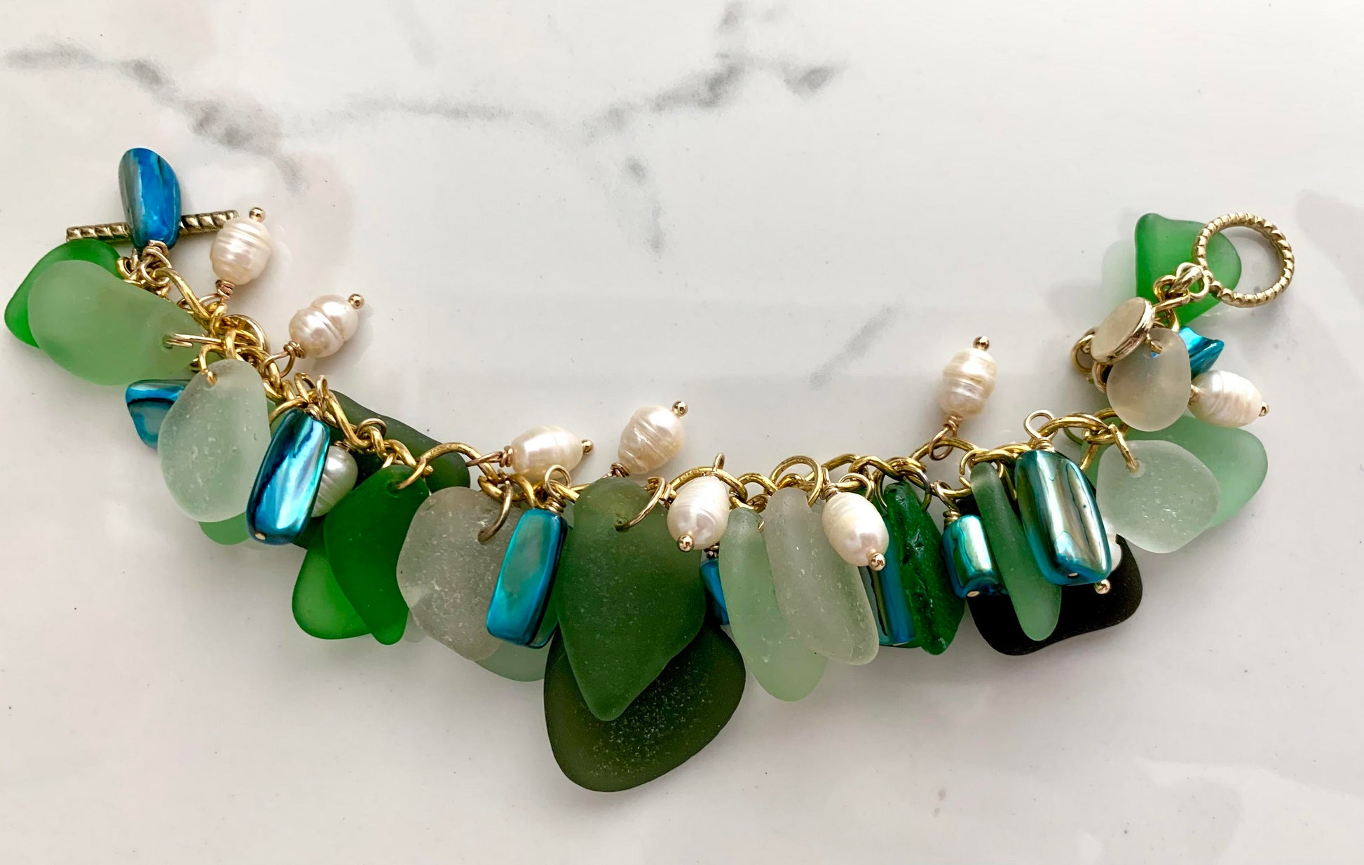 Green Sea Glass and Pearl Bracelet (Cheryl Burss) – 2